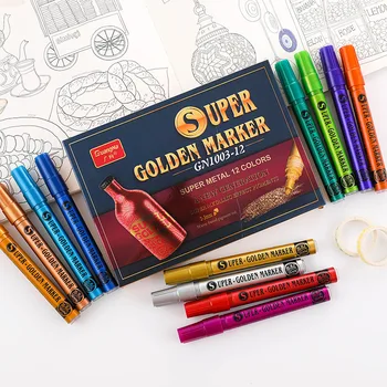 12 Цветов СУПЕР золотистые масляные металлические маркеры с круглым наконечником 2-3 мм, водонепроницаемые маркеры для перманентной краски, ручка с рисунком аниме, модель 