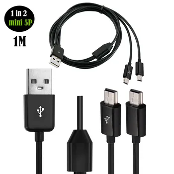 1 М Разъем USB A от 1 до 2 Mini USB 5pin 2in 1 кабель для зарядного устройства mini usb для передачи данных 1 м Кабель для быстрой зарядки Mini USB Y Splitter