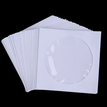 10/50шт Белые бумажные рукава для CD-DVD-дисков 12,5 * 12,5 см, конверты для хранения, прозрачное окошко, чехол с клапаном, белый сложенный бумажный пакет, рукава для компакт-дисков.
