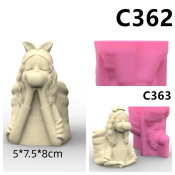 C362C363 Девушка, выдувающая пузыри, Ваза, Цветочный горшок, Держатель для ручек, Силиконовая форма, Гипсовая форма, украшения из ароматизированного камня, домашнее рукоделие