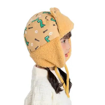 Doitbest/ Шапочки для мальчиков и девочек, шапка-бомбер с Маленьким динозавром, толстая Зимняя Теплая Велосипедная кепка, Шапки-ушанки для девочек от 2 до 8 лет