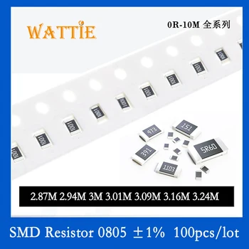SMD резистор 0805 1% 2,87 М 2,94 М 3 М 3,01 М 3,09 М 3,16 М 3,24 М 100 шт./лот микросхемные резисторы 1/8 Вт 2,0 мм * 1,2 мм