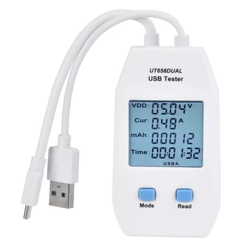USB-тестер, UNI-T LCD USB-тестер, вольтметр, амперметр, цифровой измеритель мощности (UT658 Dual)