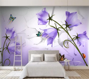 wellyu papel de parede 3d обои на заказ Красивый мечтательный фиолетовый цветок бабочка 3D ТВ фон стены papier peint behang