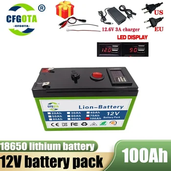 Аккумулятор 12V 100Ah 18650 литиевый аккумулятор Аккумуляторная батарея для солнечной энергии аккумулятор для электромобиля + зарядное устройство 12,6 В 3а