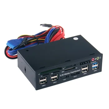 Аудиосистема на передней панели приборной панели ПК с диагональю 5,25 дюйма с разъемом SATA eSATA 2 x USB 3.0 И 6 x USB 2.0 SD TF MMC M2 CF MS Card Reader