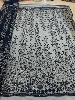 Африканский Нигерийский Высококачественный тюль с пайетками и бисером, Вышивка, Сетка для шитья, бусины J-1302415, Платья, Кружевная ткань