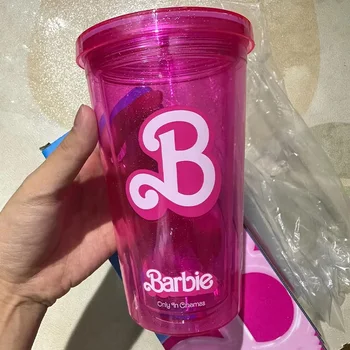 Бутылка Для Воды Barbie Flash Powder С Соломенной Крышкой Пластиковая Многоразовая Персонализированная Посуда Для Напитков Кофейная Чашка Для Питья Рождественские Подарки