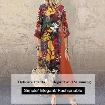 Винтажное платье в стиле пэчворк с цветочным рисунком для женщин из хлопка и льна