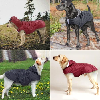 Дождевик для собак, водонепроницаемая куртка с капюшоном, Пончо от дождя, дождевики для домашних животных, Одежда со светоотражающей полосой для больших щенков всех размеров.