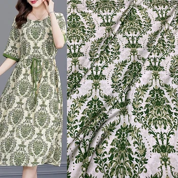 Европейский и американский узор из зеленых растений, имитирующий шелковую атласную ткань для женского платья, блузки ручной работы, ткань для шитья своими руками