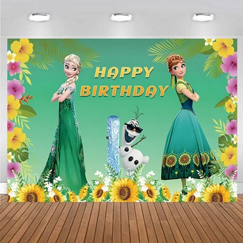 Замороженный фон для детского дня рождения Принцессы Диснея Анны Эльзы, украшения для вечеринки, Баннер, Фотография весеннего подсолнуха на фоне