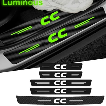 Защитные накладки на педаль автоматического открывания двери для эмблемы CC, светящиеся наклейки на порог автомобиля, защитные накладки на порог из углеродного волокна