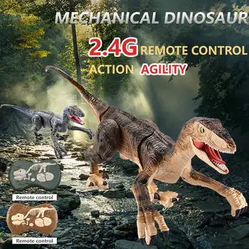Игрушки-динозавры с дистанционным управлением, детские радиоуправляемые Электрические Ходячие игрушки-динозавры Юрского периода, имитирующие игрушку-Велоцираптора Со светодиодной подсветкой и ревом