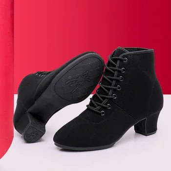 Квадратные танцевальные туфли женские на высоком каблуке 3,5/5 см, резиновая подошва для танцевальных туфель, женские кроссовки для упражнений, обувь для бальных танцев, сапоги