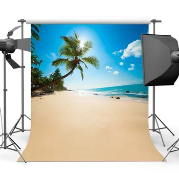  Кокосовое дерево, песчаный пляж, фотографии, Голубое небо, море, фон для летних каникул, летний пляж