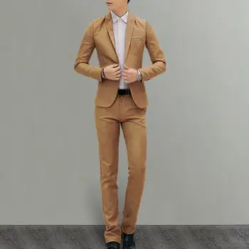 Комплект мужских брюк, стильный мужской деловой костюм, приталенные брюки с лацканами на весну-осень, с длинными рукавами и карманами, мужские приталенные брюки