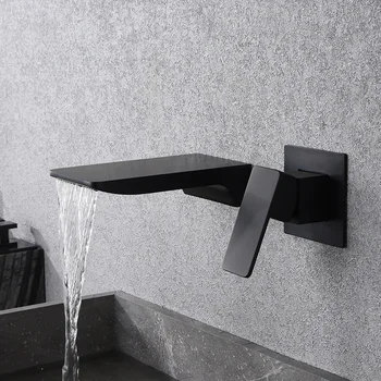 Креативный настенный смеситель для водопада, Медно-черный умывальник для горячей и холодной воды, Встроенный Межплатформенный скрытый смеситель для умывания