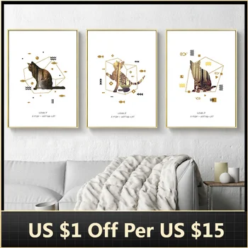 Креативный силуэт кошачьей спины на холсте, плакаты и принты, настенное художественное изображение для украшения гостиной, домашний декор