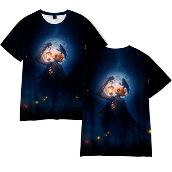 Летняя футболка с 3D-принтом на Хэллоуин 2023, детская повседневная футболка с коротким рукавом и круглым вырезом для мальчиков и девочек, одежда