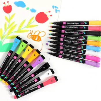 Магнитные маркеры сухого стирания 4/8 цветов, стираемые маркеры для белой доски с ластиком, светодиодная флуоресцентная ручка для стекла, жидкий мел