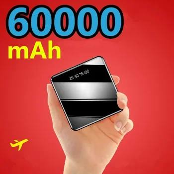 Мини Портативный Банк питания емкостью 60000mAh с 2 USB ЖК-цифровым дисплеем, быстрая зарядка Внешнего аккумулятора Powerbank для iPhone Xiaomi Huawei