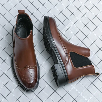 Мужские кожаные водонепроницаемые модельные ботинки 