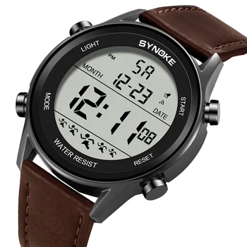 Мужские наручные часы SYNOKE, роскошный хронограф, светящиеся водонепроницаемые мужские часы с датой, квадратный циферблат, кожаные цифровые мужские часы