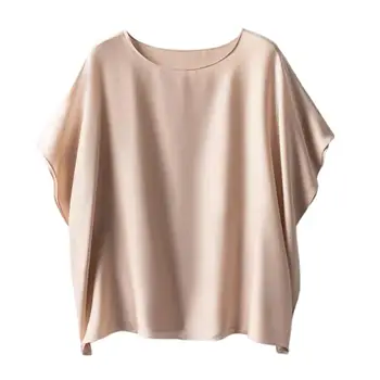 Мягкие Дышащие Женские Атласные Блузки, Рубашка С Круглым вырезом И рукавом 