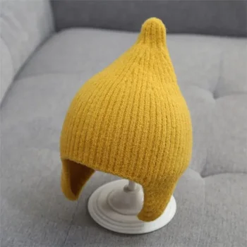 Новая детская осенне-зимняя супер милая остроконечная шапка для мужчин и женщин, детская вязаная шапка для защиты ушей ярких цветов