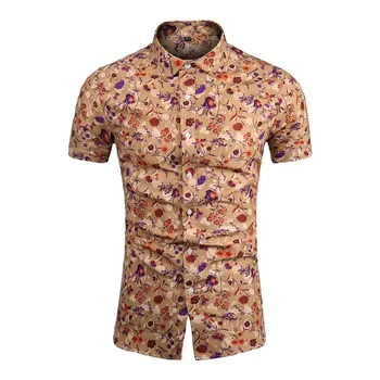 Новая мужская рубашка с цветочным рисунком, модная пляжная повседневная рубашка с отворотом в цветочек
