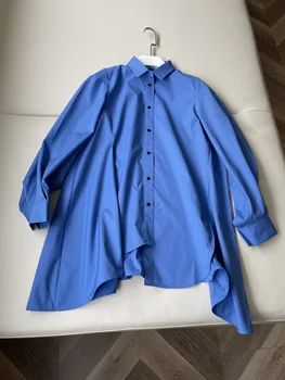 Новинка ранней осени, чистая голубая хлопковая рубашка трапециевидной формы Klein blue, с естественной пушистостью