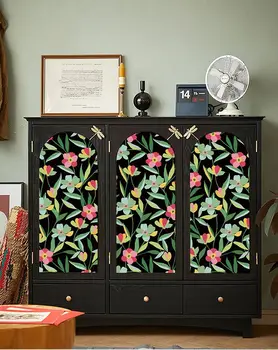 Обои с цветочным рисунком, съемные обои с цветочными листьями, самоклеющаяся контактная бумага для кухонных шкафов, подкладка для ящиков
