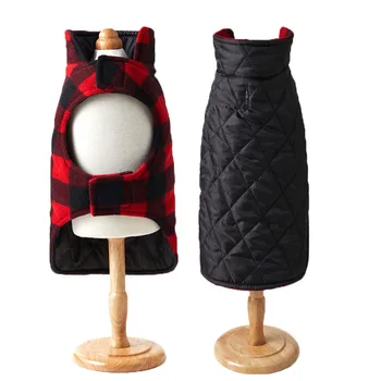 Одежда для собак, регулируемое клетчатое пальто, Зимняя утолщенная ветрозащитная двусторонняя куртка для маленьких средних и крупных собак