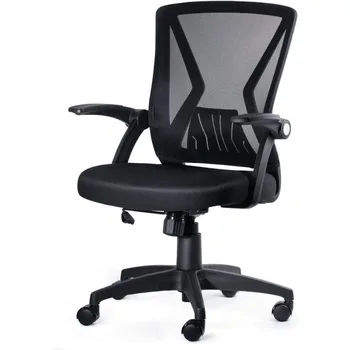 Офисное кресло из сетчатого материала со средней спинкой, Эргономичное вращающееся компьютерное кресло из черной сетки, откидные подлокотники с поясничной поддержкой, Регулируемое по высоте кресло