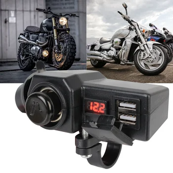 Переключатель включения / выключения 10-24 В Зарядное устройство для мотоцикла, двойная розетка USB с прикуривателем, цифровой измеритель напряжения 3,4 А, быстрая зарядка 3,0