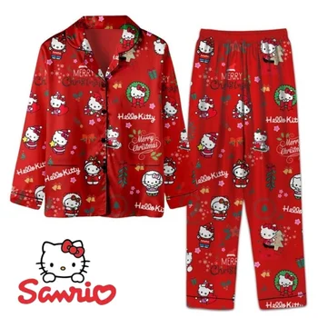 Повседневная Пижама Sanrio Kawaii Для девочек, Новый Рождественский Комплект с Рисунком 