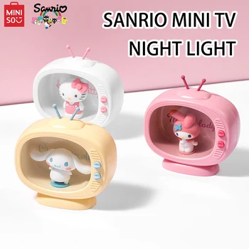 Подлинный Ночник MINISO Sanrio Kawaii Mini TV Hello Kitty Sleep Light Украшения Аниме Игрушки Прикроватные Детские Подарки Для Девочек