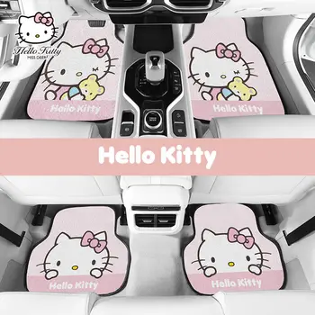 Розовый автомобильный коврик с шелковой петлей Hello Kitty, дверной коврик для главного водителя, легко моющийся Ковер, подушка, Защитная накладка, автомобильный декор для девочек, Роскошный подарок