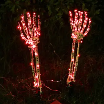 Руки скелета с подсветкой на Хэллоуин, Светодиодные руки скелета на батарейках Для украшения кладбища на Хэллоуин