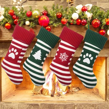 С Новым 2023 годом, Рождественские Чулки, Красно-Зеленые Носки, подарочные пакеты, Кармашек для домашних животных, Подвесные украшения для Рождественской елки, Рождественские украшения