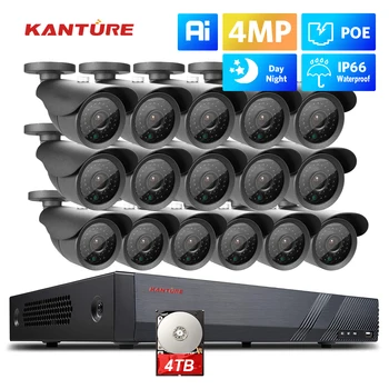 Система видеонаблюдения KANTURE 4K NVR, 16-канальная 4-мегапиксельная система обнаружения человека с искусственным интеллектом, Водонепроницаемая Ip-камера ночного видения, Комплект видеонаблюдения