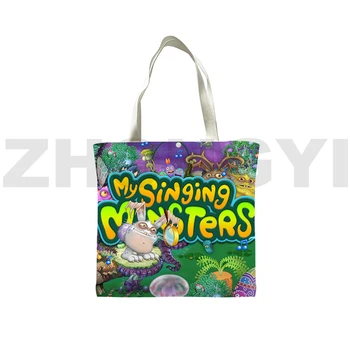 Сумка My Singing Monsters, тренд 3D для девочек, складные сумки в стиле Харадзюку для покупок, Милая Женская ручная сумка, холщовая сумка-тоут