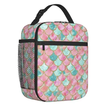 Термоизолированные сумки с рисунком чешуи Русалки, женская портативная сумка для ланча, школьный офис, коробка для хранения продуктов на открытом воздухе