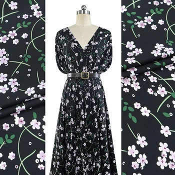 Черное нижнее Платье-рубашка из мелкого цветочного эластичного двойного крепа Qiao, роскошная ткань из натурального шелка, материал одежды для шитья