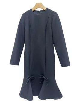 Черное платье с длинными рукавами, модное, удобное, темпераментное, простое, универсальное, осень и зима 2024, новинка 1222