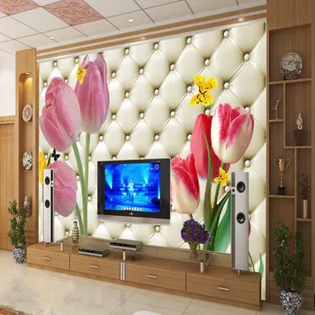 обои beibehang Large papel de parede 3D Стерео романтическая свадебная комната гостиная спальня настенная роспись цветов тюльпанов обои