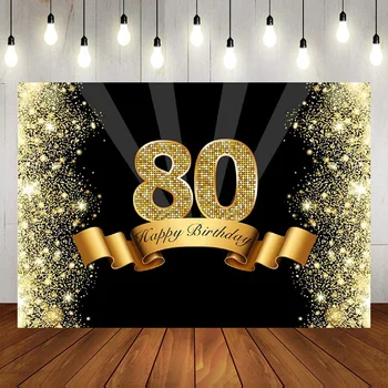 фоновая фотография 80-летия С Днем Рождения Бриллиантовая Золотая Корона Воздушные шары Лента Блестки Роскошный Фон Баннер Декор Фото